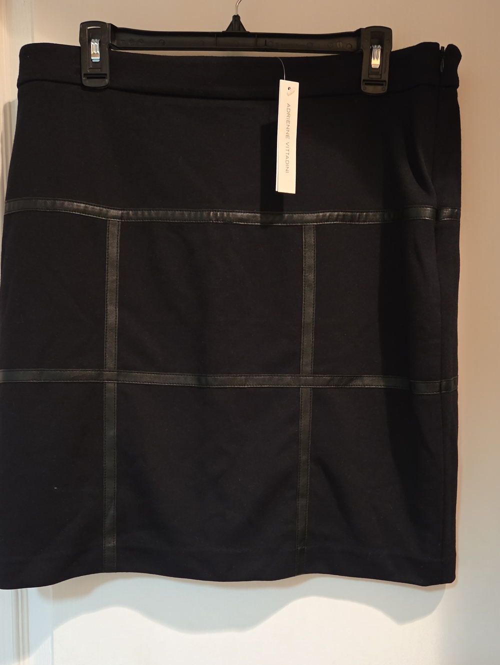 Adrienne Vittadini Black Paneled Pencil Skirt with Faux-Leather Trim